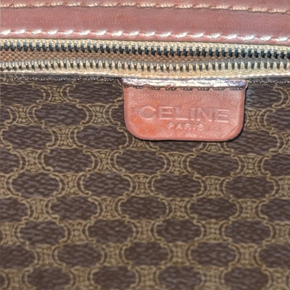 CELINE MACADAM PATTERN BOSTON BAG BROWN PVC GOLD w/ KEY LOCK AUTHENTIC - Picture 3 of 15